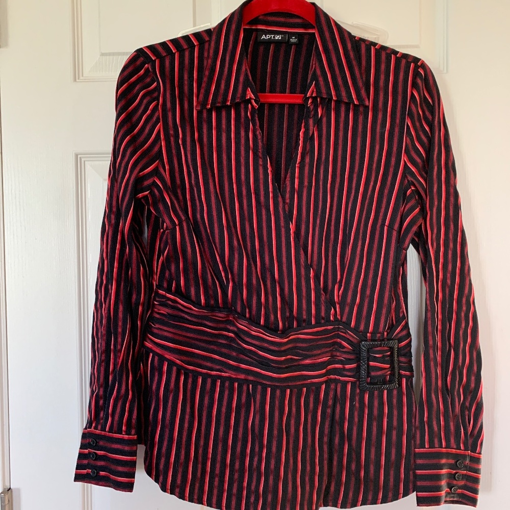 Black and red striped blouse